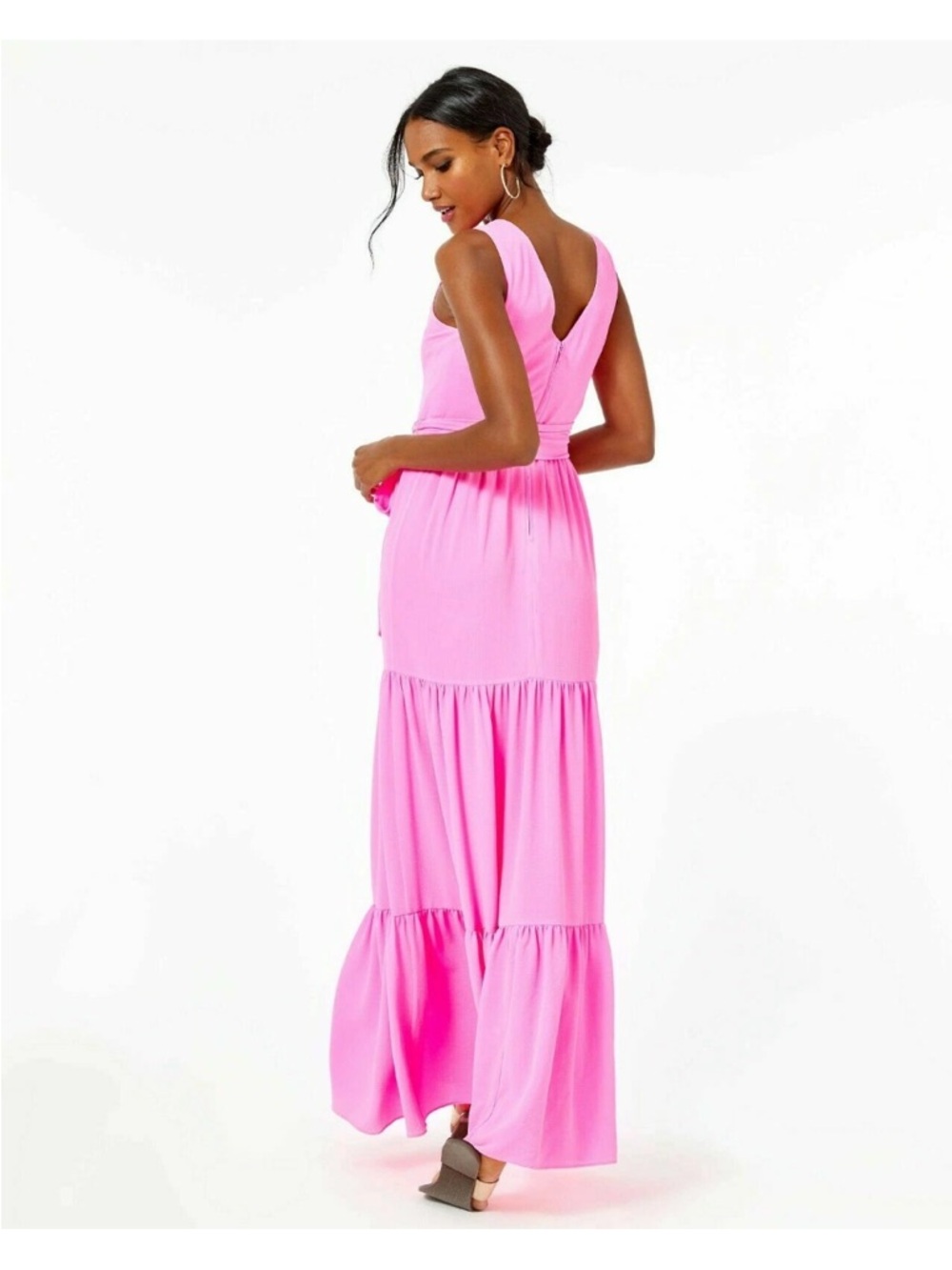Lilly Pulitzer Bright Pink V-Neck Maxi with Waist Tie - Picture 2 of 5